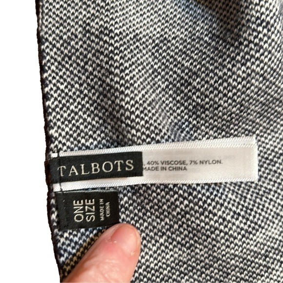 TALBOTS Women's Black/White Striped Open Front Poncho Sweater, One Size Fits All - Picture 7 of 8